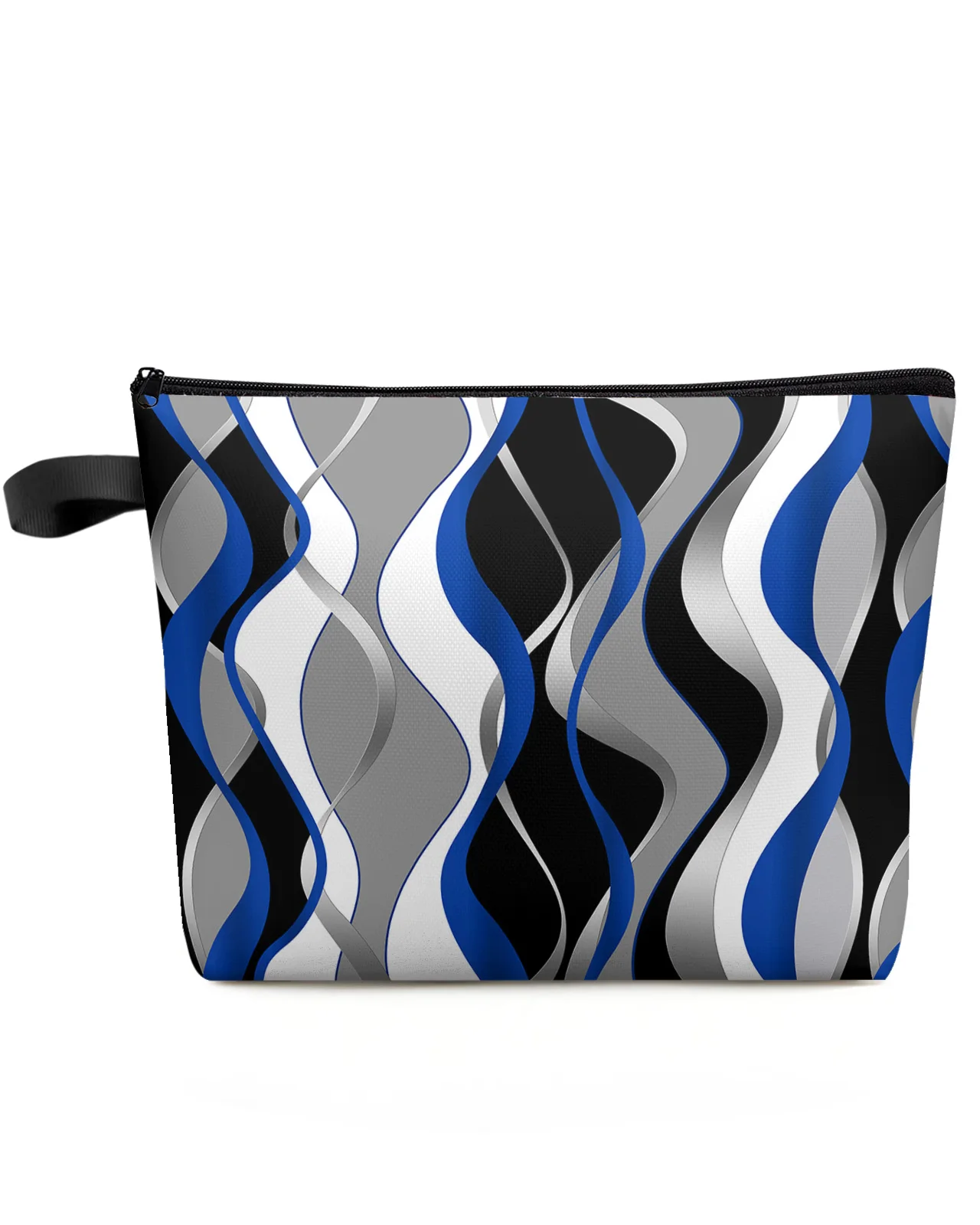 Абстрактна геометрична линия, Синя, Черна, Голяма голям пътна косметичка, Преносим чанта за съхранение на грим, женски водоустойчив молив случай