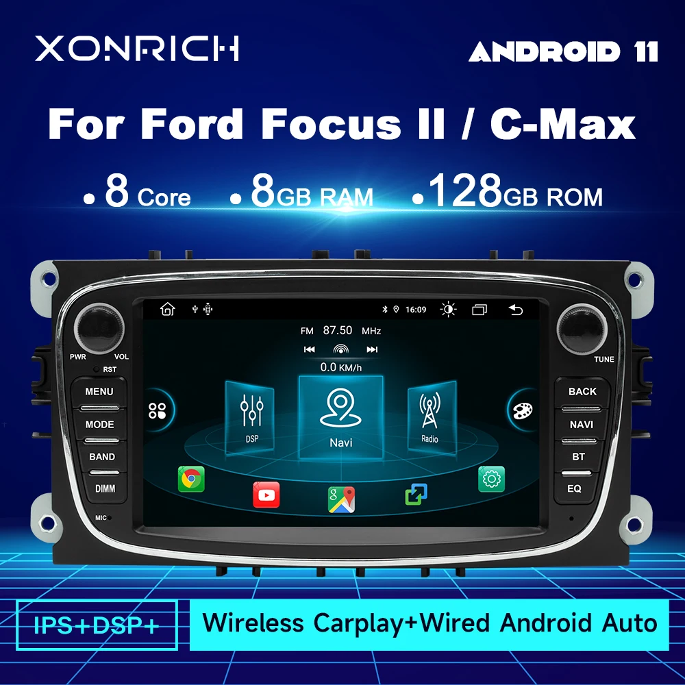 Автомагнитола Android 12 За Ford Focus 2 3 mk2 Mondeo 4 Kuga Fiesta Transit Connect S-MAX, C-MAX, Galaxy 128 GB Безжична DSP Carplay