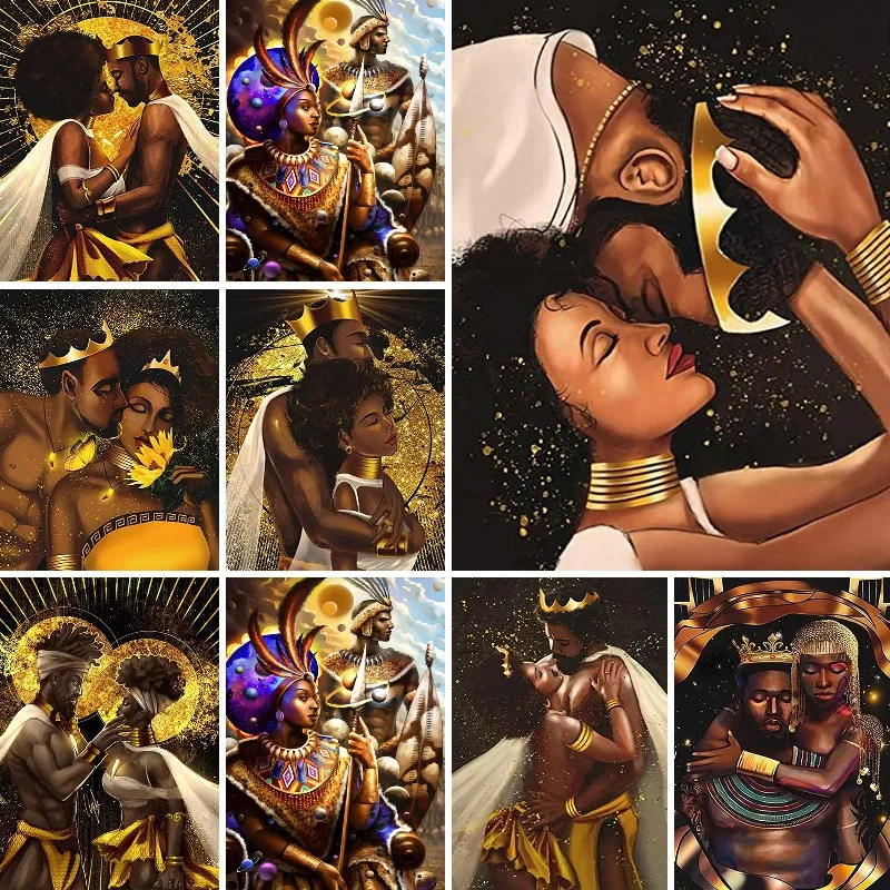 Афроамериканская Диамантена рисуване по номера, Набор от Царете на Кралицата, Черно Изкуство, Африкански любовници, Жени и мъже, боядисани стени спални