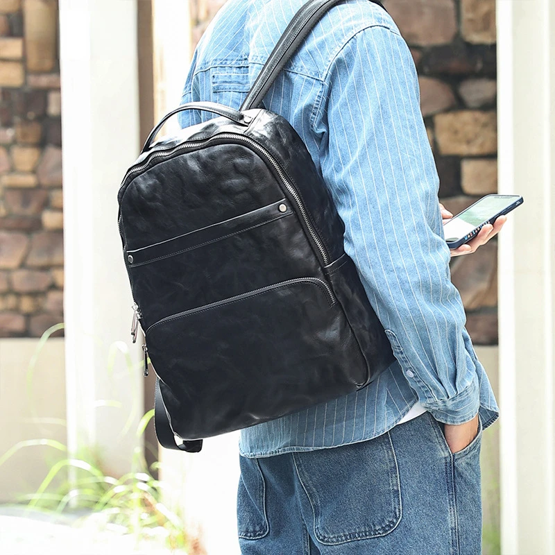Висококачествен и лесен кожена раница Chikage за почивка, чанта за компютър с голям капацитет, богат на функции изискана кожена мъжка чанта