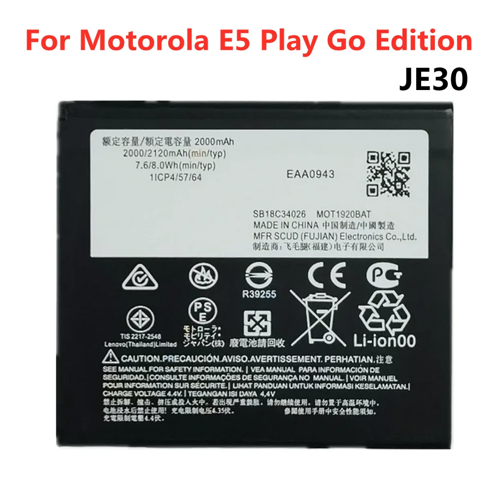 Висококачествена акумулаторна батерия JE30 капацитет 2120 ма за Motorola Moto E5 Play Go Edition, сменяеми батерии за мобилни телефони Batteria