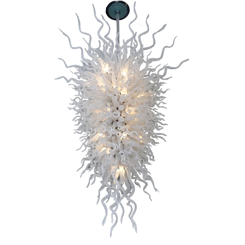 Висящи лампи с висок таван на вилата, Художественото оформление на бял Полилей от бластване стъкло ръчна изработка