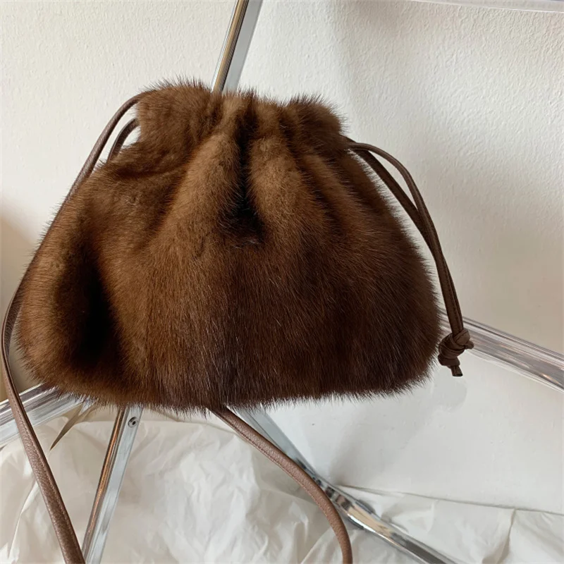 Дамска чанта-месинджър от естествена норка, дамски модерна чанта през рамо, космата кожа чанта от съвсем малък от кожа на норка