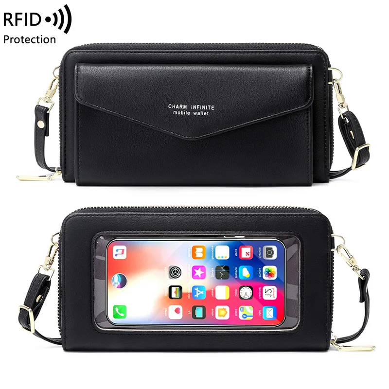 Дамски чанта през рамо 2023 г., нова чанта за мобилен телефон със сензорен екран, дълъг портфейл, Универсален женски Малко клатч