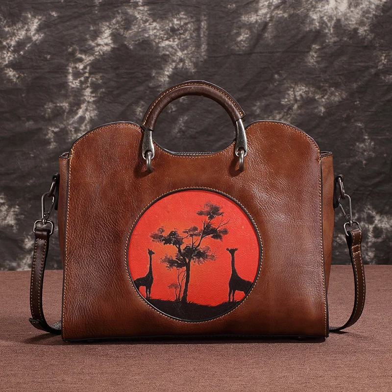 Дамски чанти-тоут от естествена кожа, реколта дизайнерска чанта за отдих, женствена чанта през рамо с горната дръжка от естествена кожа,