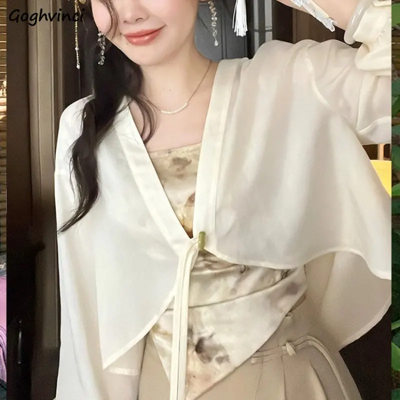 Дамски якета в литературния реколта китайски стил, Нежна случайни годишен женски слънцезащитен темперамент, Свободна тънка горна дреха, просто шик