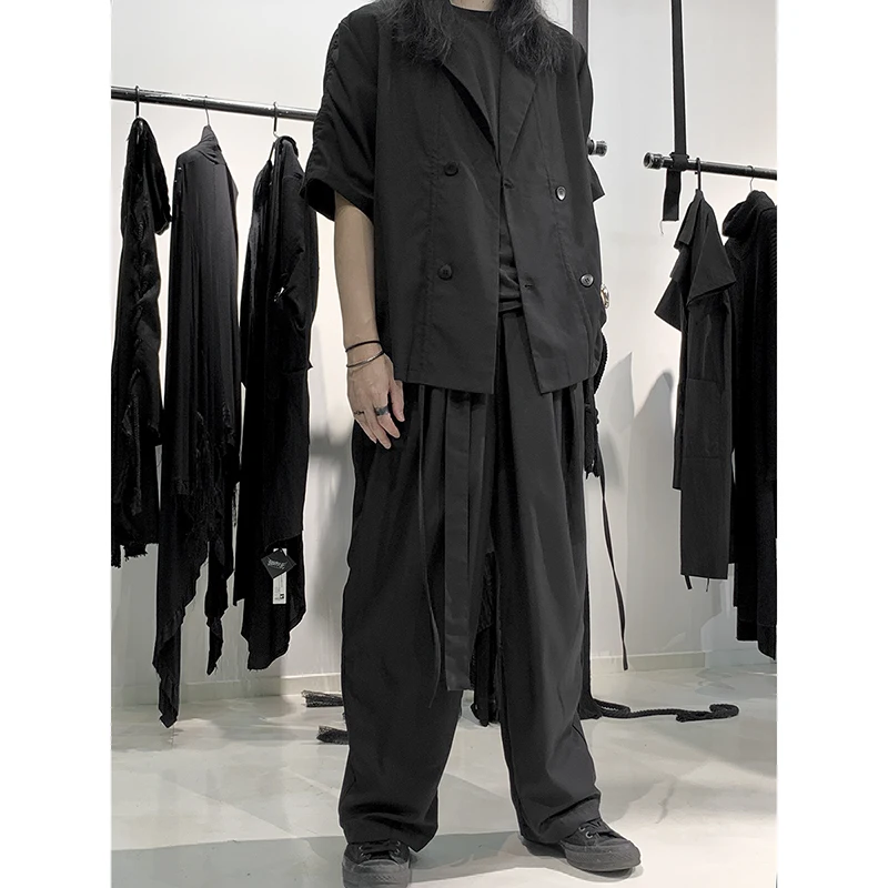 Дизайн Тъмни панталони в стил Ямамото, популярните ежедневни панталони с прав штанинами, свободни Широки панталони, които подобряват растежа и худобу.
