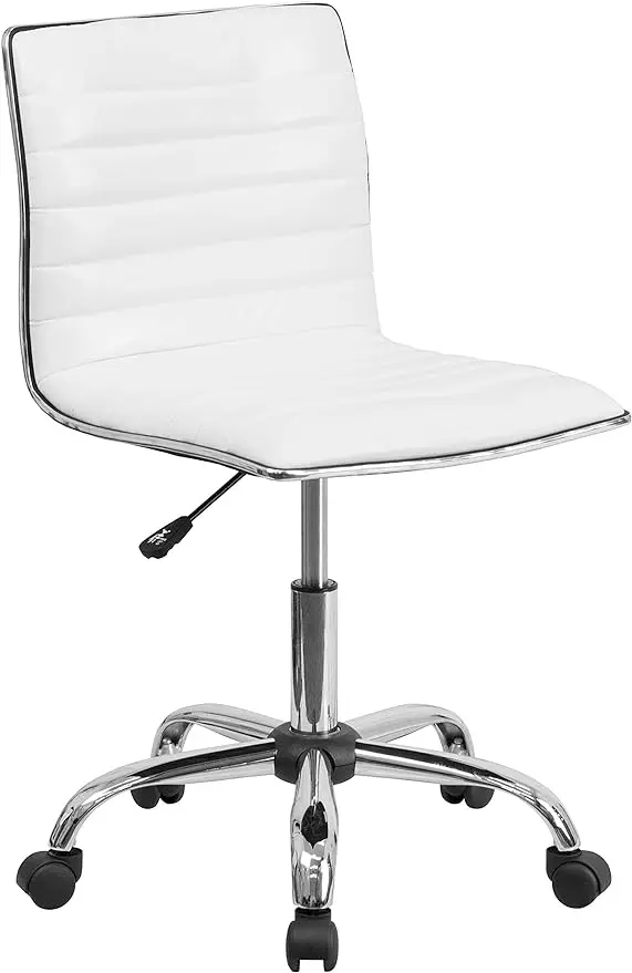 Дизайнерски офис стол Alan с ниска облегалка, без подлакътници, бял, оребрена, отточна тръба на шарнирна връзка.