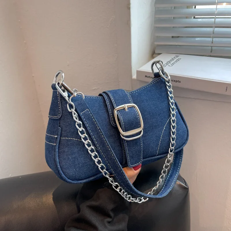 Дънкови чанта за жени 2023, новост зимата, чанта на едно рамо, модерен универсален холщовая чанта през рамо за жени