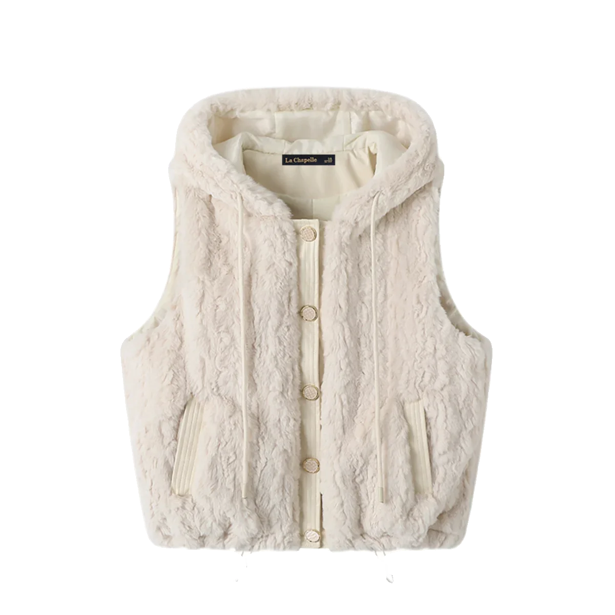 Есенно-зимно яке-жилетка от изкуствена заек с качулка, облечена в камизола