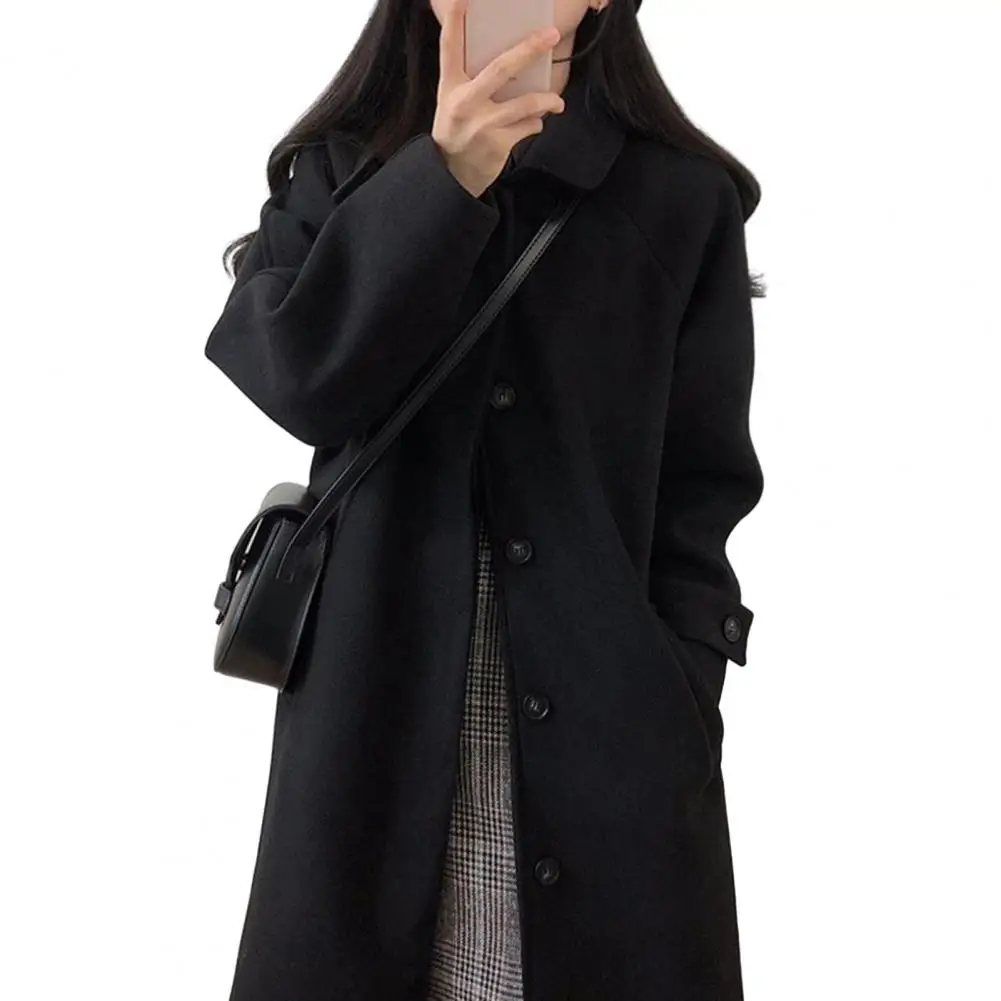 Жена жилетка с ревери, Женски однотонное палто със средна дължина, с отложным яка и однобортными джобове за Есен-Зима, Меко