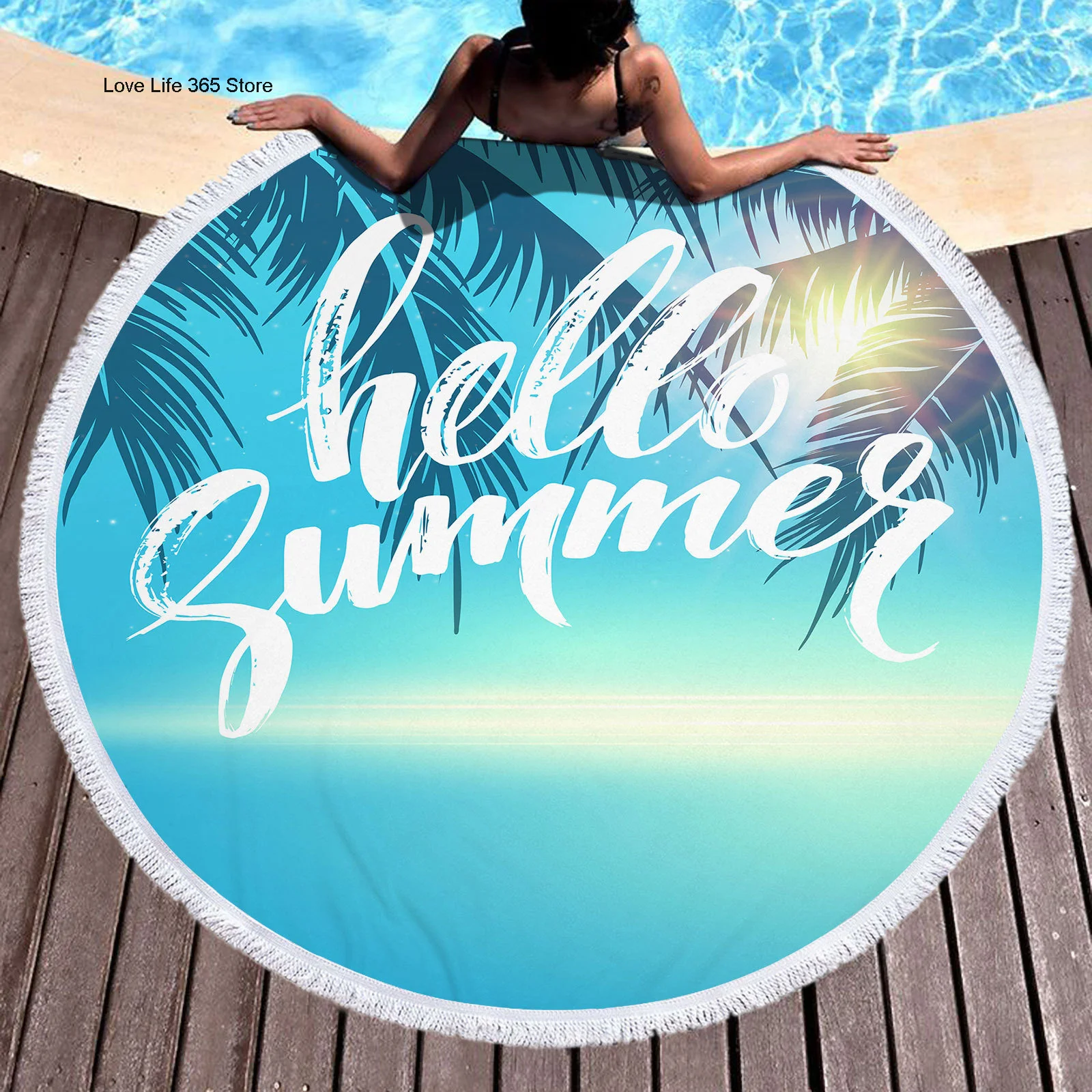 Здравей, Лято, Кръгли Хавлии за Плаж, Лятна мода, Дебели кърпи за баня От микрофибър, размер 150 см, Плуване, Пътуване, Спорт, за Възрастни, Деца