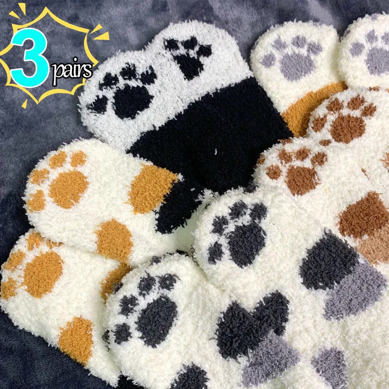 Зима агне Kawai карикатура чорапи за жени Сладък 3D куче котка лапой шаблон топъл Полар сгущает забавни плюшени чорапи дома на етаж за спане