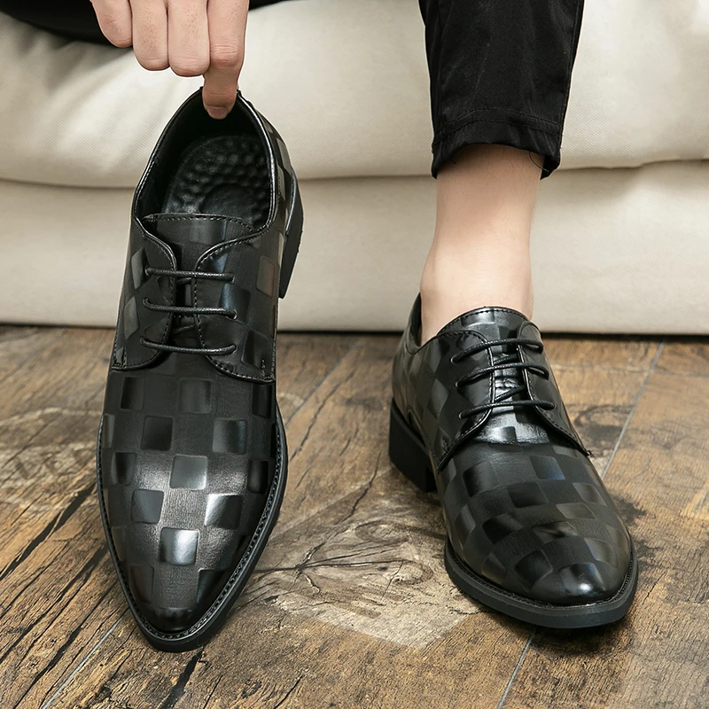 Кафяви мъжки oxfords дантела с остри пръсти, бизнес черни мъжки официални обувки, Размер 38-48, мъжки обувки