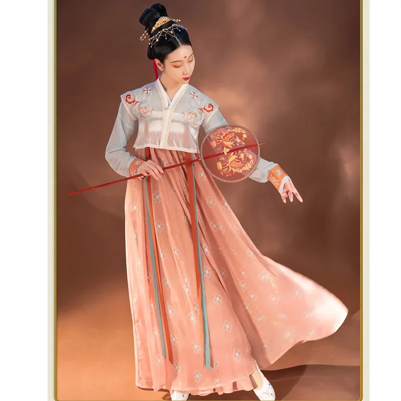 Китайски рокли ChongHuiHanTang, дамски рокли Hanfu, рокля на принцеса на Династия Тан с флорални принтом, Дрехи за народни танци, Ретро Фестивал облекло