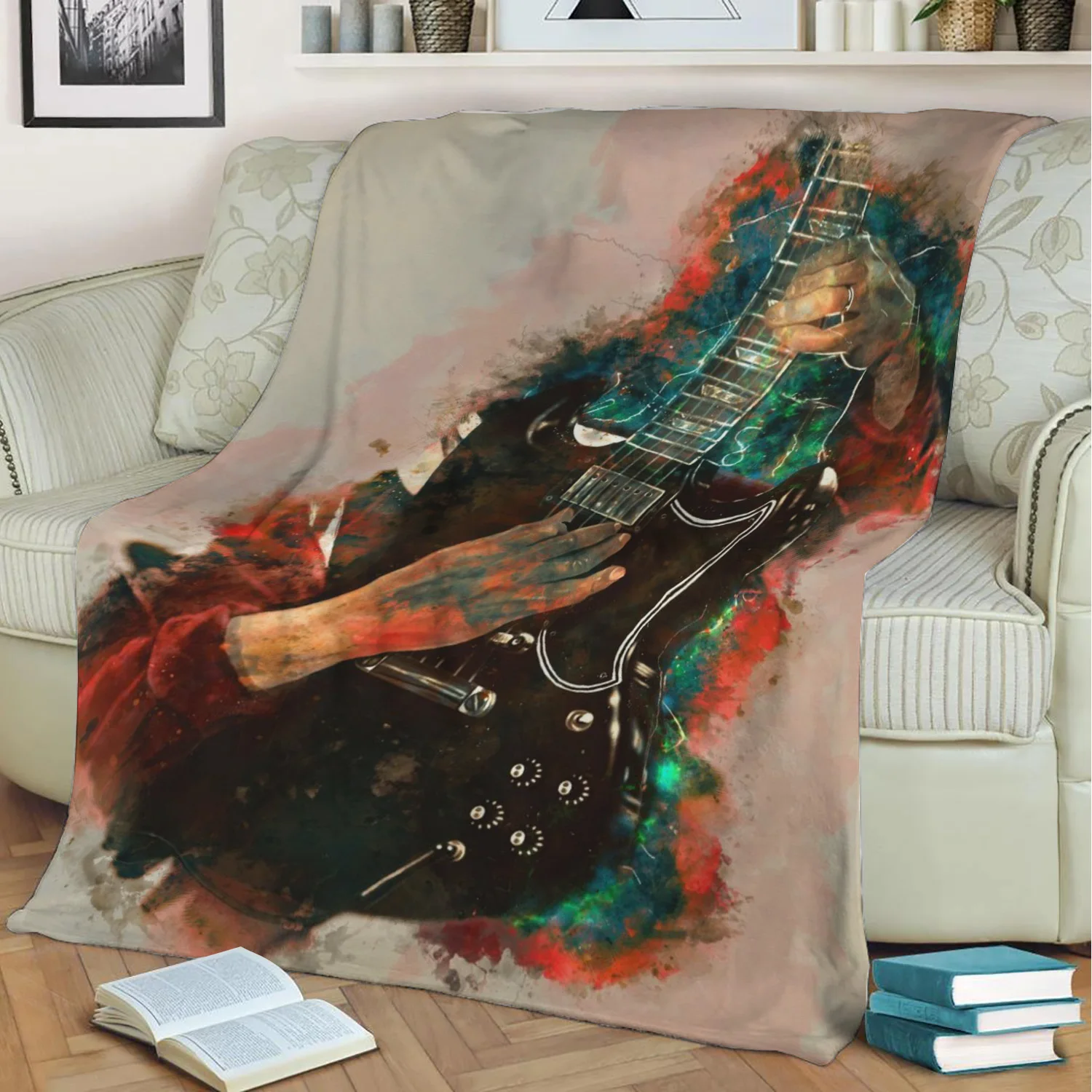 Китара Ангуса Янг с 3D принтом, плюшевое одеяло, наметало на дивана, начало декор, меко топло моющееся одеяло с дрямка, директен доставка