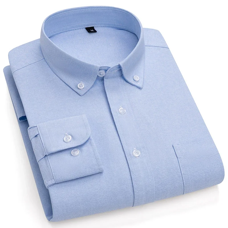 Класически мъжки оксфордские ризи от чист памук с дълъг ръкав, удобни ежедневни риза с един джоб, плътно прилепнали ризи с копчета за работа.