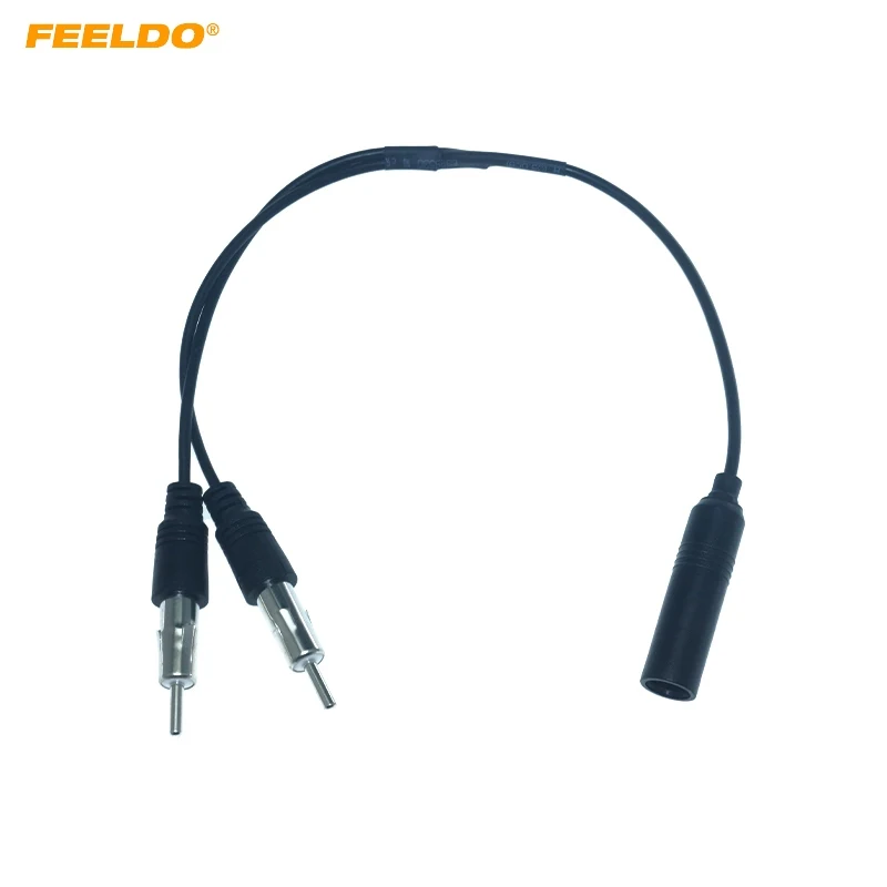 Кола стерео аудио кабел FEELDO, радиоантенна, алуминиева запушалка 2 в 1 удължител, авто FM/AM антена кабел-адаптер
