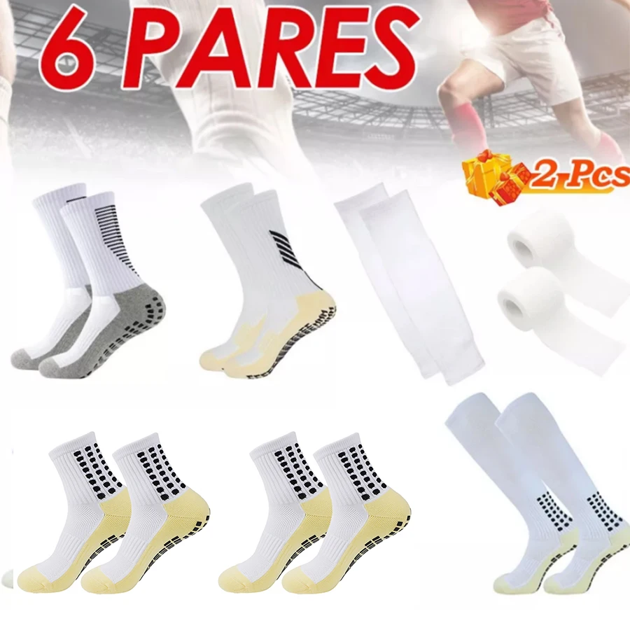 Комплект от 6 теми, нескользящие футболни спортни чорапи, Тенис, баскетбол футболен спортен калъф за краката, защита на китката, спортно облекло