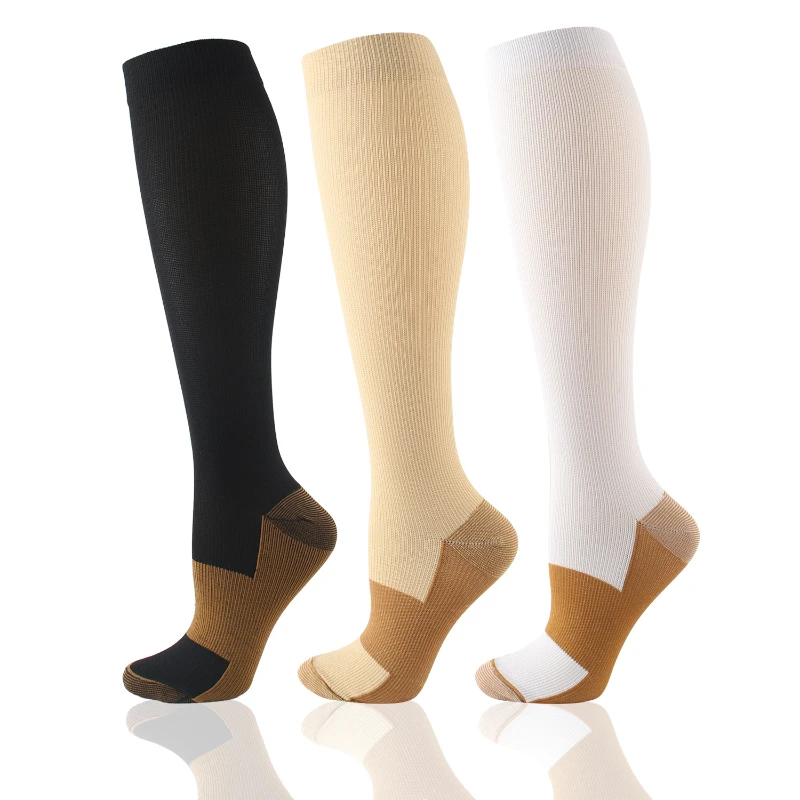 Компресия чорапи с медни йони, които подобряват кръвообращението, повишават неговата венозно налягане, чорапи за колоездене срещу умора и до коляното, 2 чифта