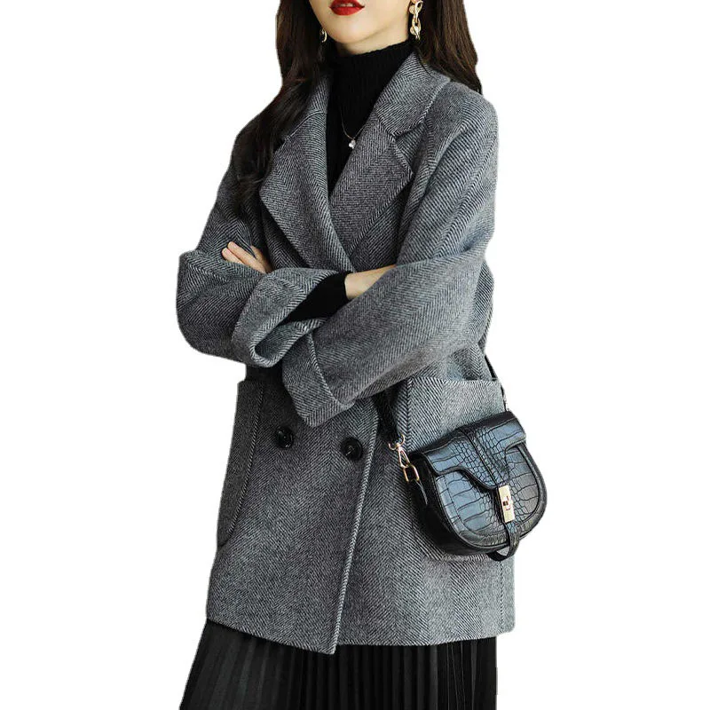 Красиво елегантно дамско есенно-зимно палто, висококачествен двустранен кадифе широки дрехи, дамски улични разнообразни вълнени палта F088