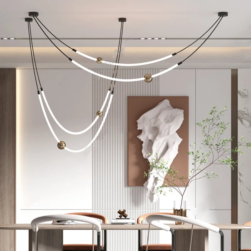 Креативна Полилей скандинавски дизайнер, окачена лампа в стил хол, постмодернистский минималистичен ресторант, бар, Висящи осветителни тела от чугун, желязо, Арт-осветителни тела