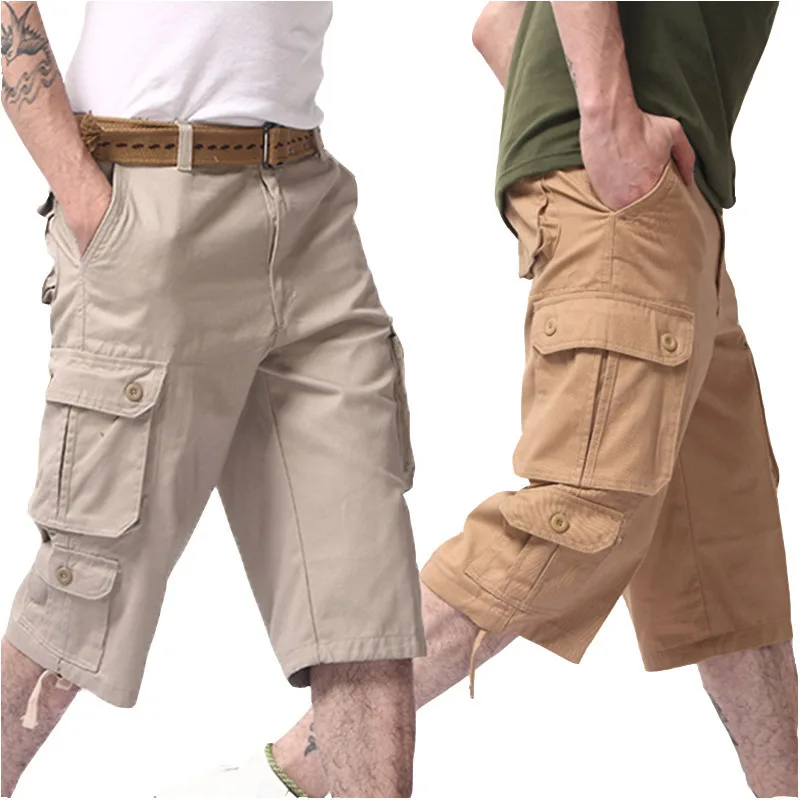 Летни Нови мъжки панталони Seven Division of Labor, Трендови Свободни Памучни гащета Five Points Голям размер, мъжки панталони 7 Точки с множество джобове.