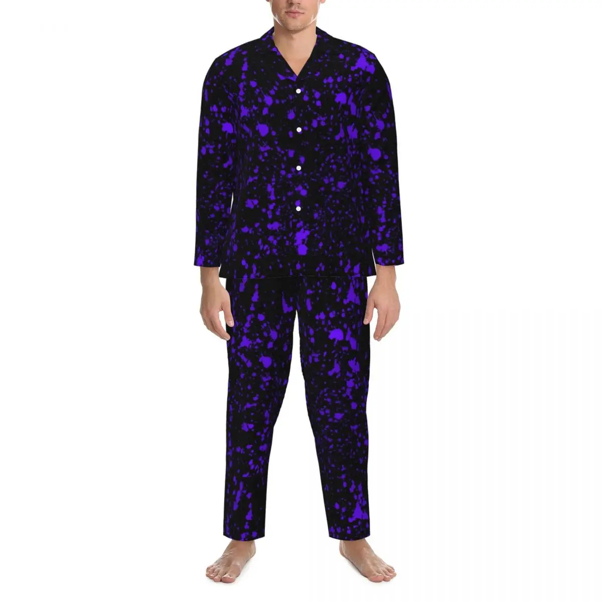 Лилава пижама с пръски боя, мъжки абстрактни графити, сладка пижама за мека стаен, есенни пижамные комплекти от 2 теми винтажного дизайн Oversize