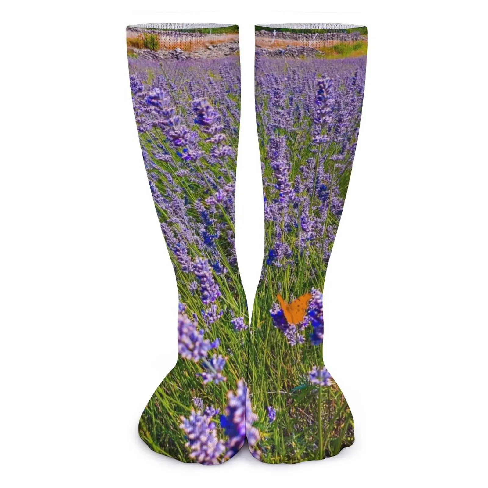 Лилави лавандулови чорапи, есенни чорапи с лавандулово поле, Елегантни дамски качествени чорапи, изработени по поръчка мини чорапи за скейтборд