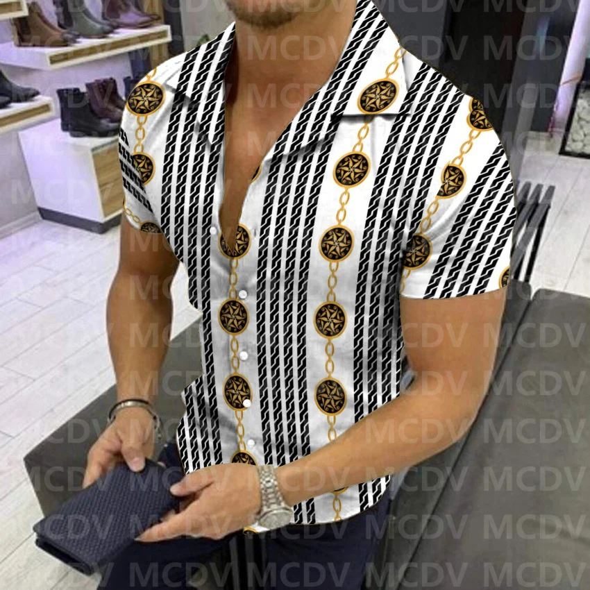 Луксозна Верига С 3D Принтом, Ежедневни Риза с Копчета, Мъжки Хавайска риза