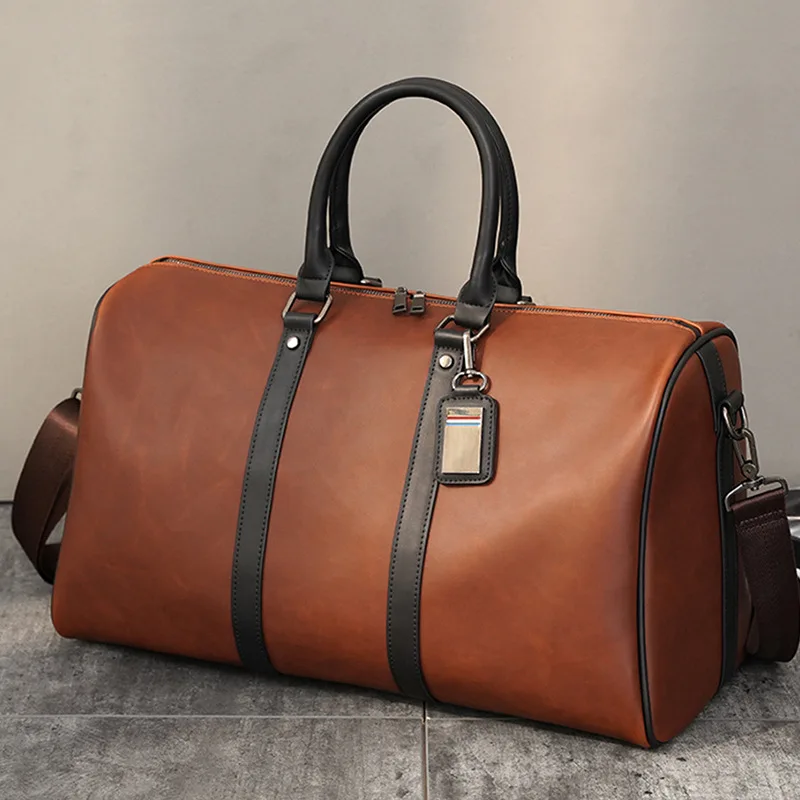 Луксозна мъжка чанта LEBSGE в цилиндъра Голям капацитет, спортна чанта за кратки разстояния, мъжки ретро чанта за фитнес, чанта на едно рамо