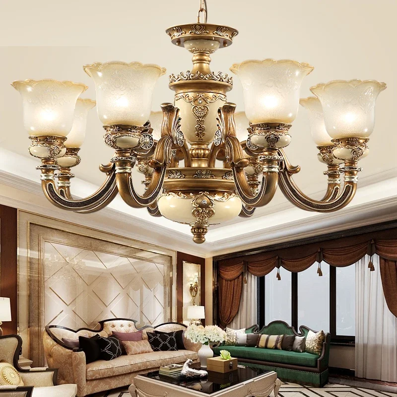 Луксозни Големи европейски полилеи за хол, спалня, окачена лампа, ретро окачен лампа от смола, led стъклен полилей