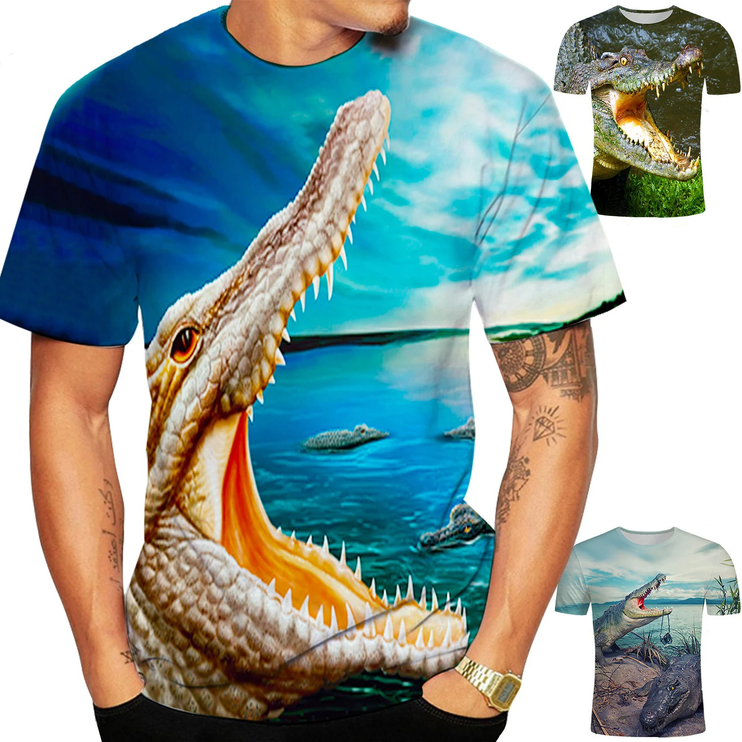 Лятна тениска с изображение на животни, морски мечти, риба с крокодиловым принтом, 3D тениска, нова мода мъжка тениска с къс ръкав