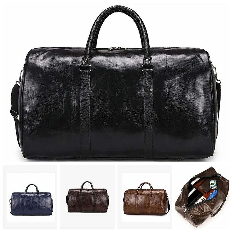 Мъжка кожена чанта, голяма спортна чанта за съхранение на обувки, големи чанти за фитнес, чанта за багаж, чанта през рамо, черна
