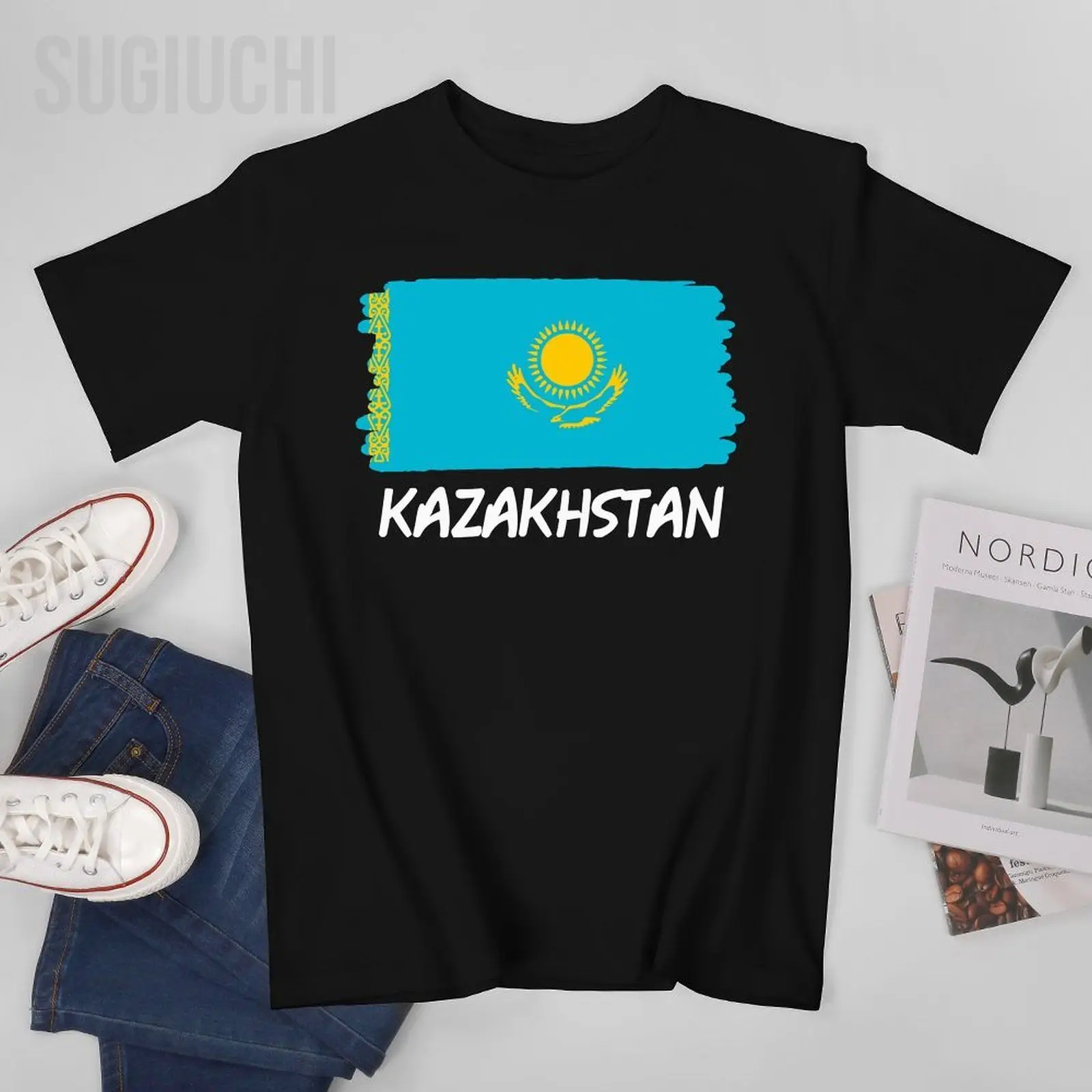 Мъжка тениска унисекс с флага на Казахстан, тениски, дамски тениски за момчета, тениска от 100% памук