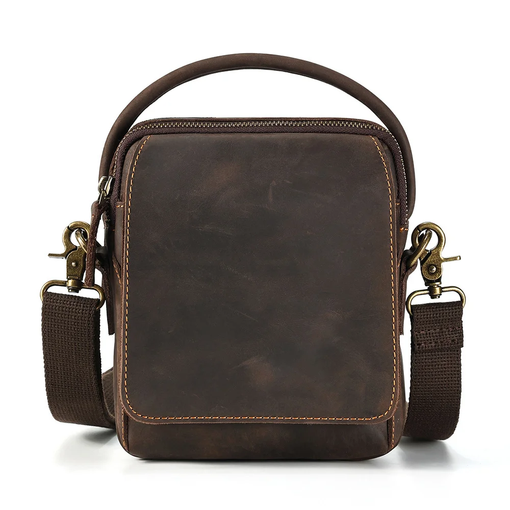 Мъжка чанта през рамо от естествена кожа, реколта бизнес пътна чанта с малка клапа, чанти-незабавни посланици по рамото за 7,9-инчов iPad New