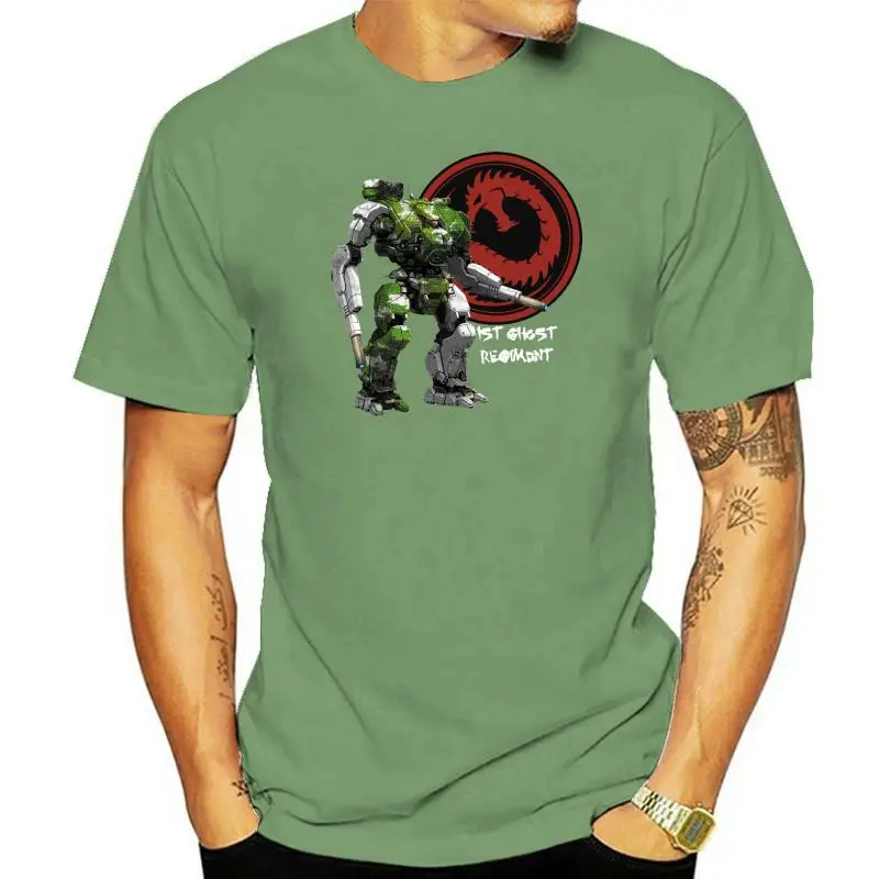 Мъжки t-shirt Battletech, риза на 1-ви Призрачен полк, женска тениска, тениски, топ (2)