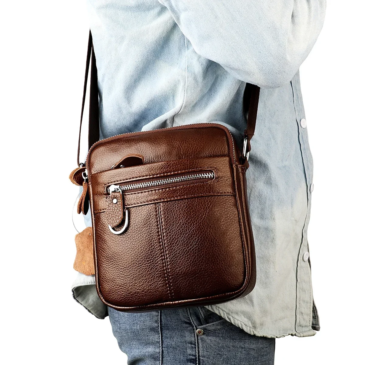 Мъжки квадратна чанта, мъжка кожена превръзка през рамото, мъжка спортна чанта за улицата, чанта-месинджър за мъже
