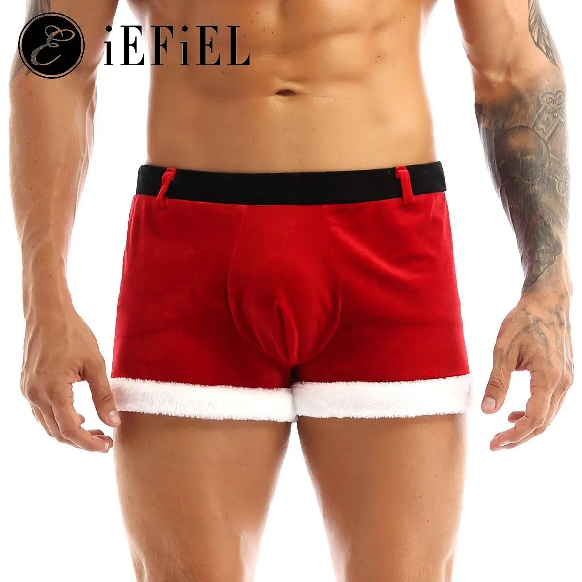 Мъжки коледен костюм на Дядо Коледа за възрастни, червено кадифе боксови долни гащи, бельо, гащи за коледните празници, партита, фестивали