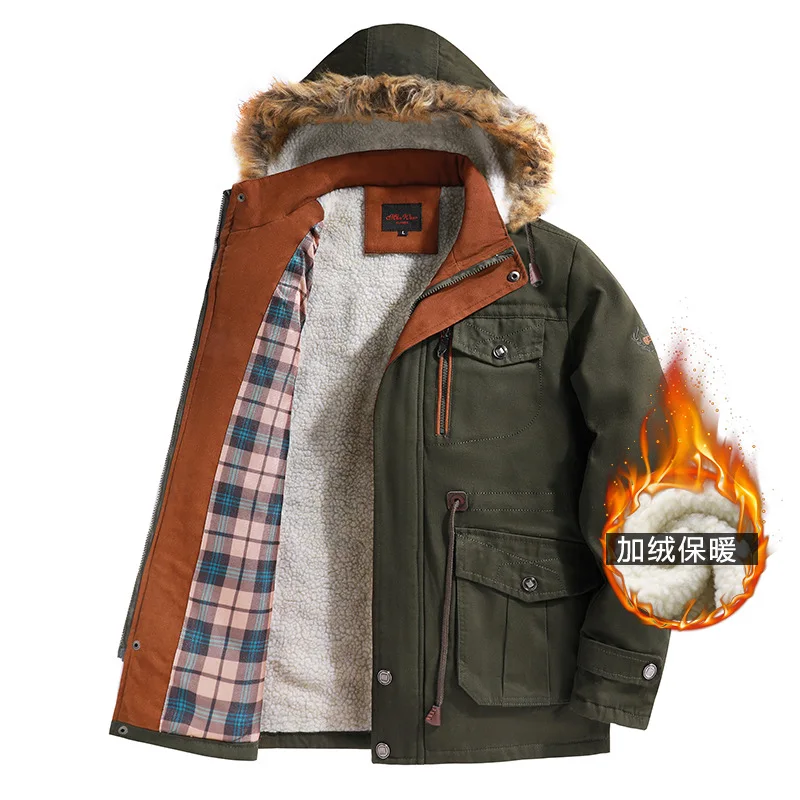Мъжко есенно-зимния памучно палто с плюшено нагревателя и качулка яке за туризъм, алпинизъм, Туризъм бойна ловно яке