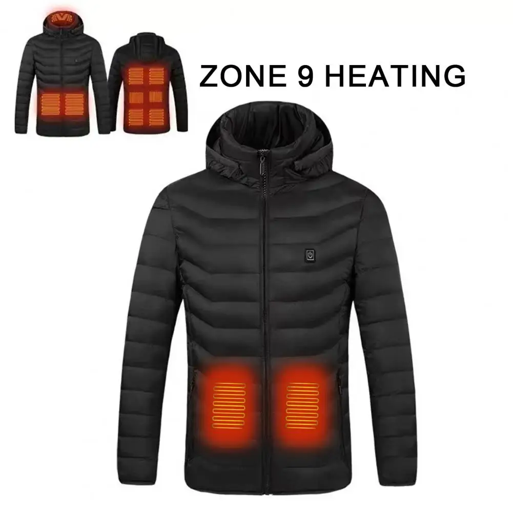 Мъжко зимно палто, яке с качулка и 9 нагревателни елементи се захранва от Usb, дебела подплата за защита на врата за мъже и жени, водене жив топъл стил
