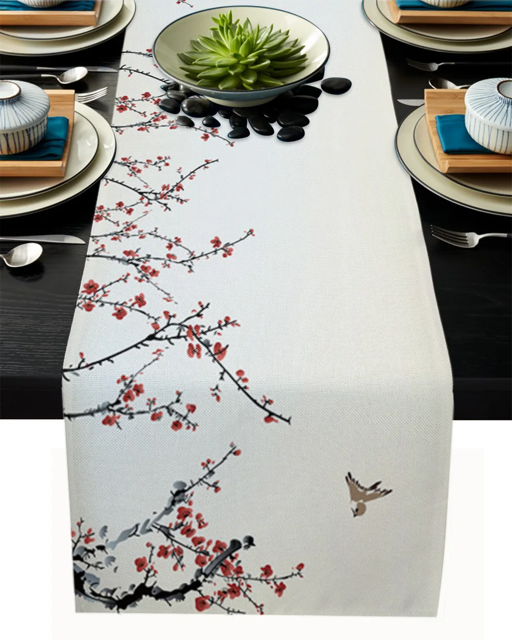 Настолна пътека с шарени Ивового спароу под формата на японски цвете за измиване на мастило, Съвременни настолни пътеки за декорация на сватбени партита, Коледни маса