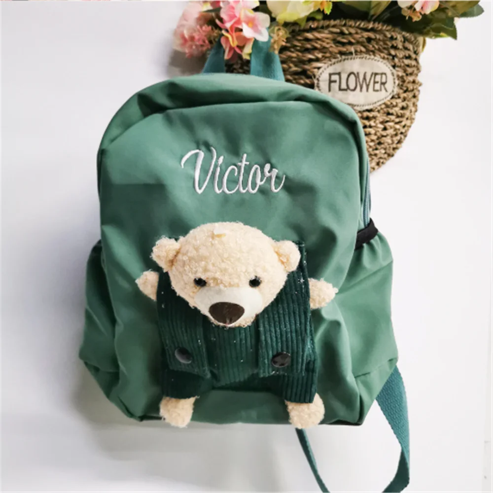 Номинална раница за малки деца, чанта за предучилищно заведение с хубав мечка, детска раница на поръчка за момчета и момичета, бродирани номинална детска раница