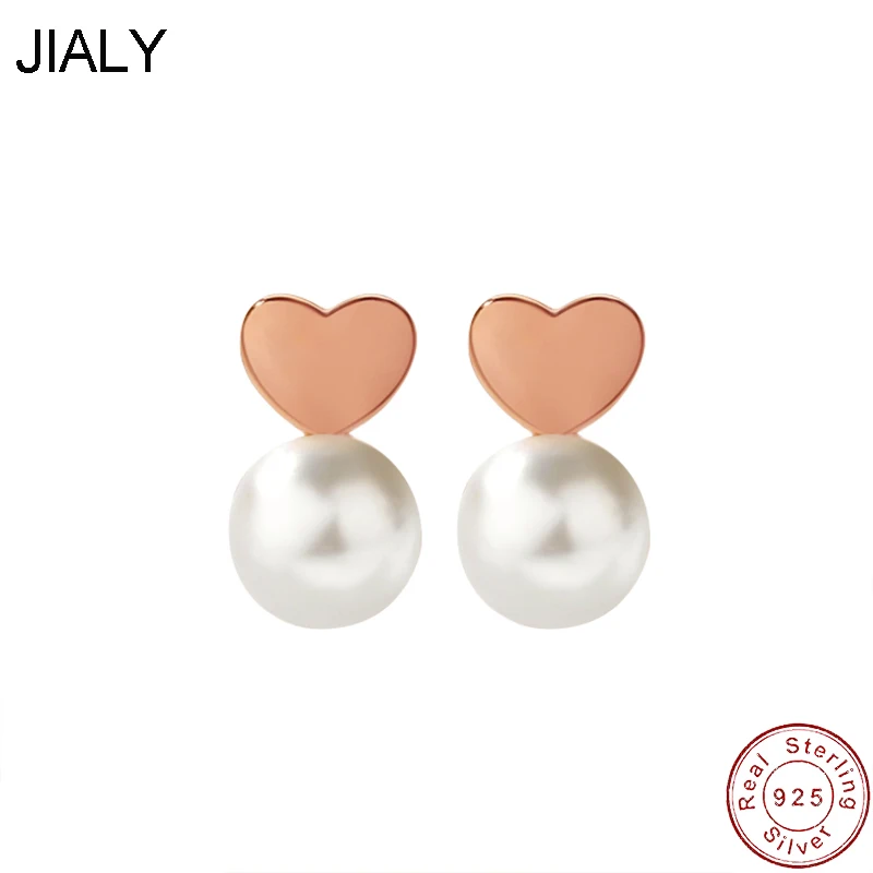Обеци-карамфил JIALY Сърце Shell Beads от сребро S925 проба за жени, подаръци украса за парти по случай рождения Ден
