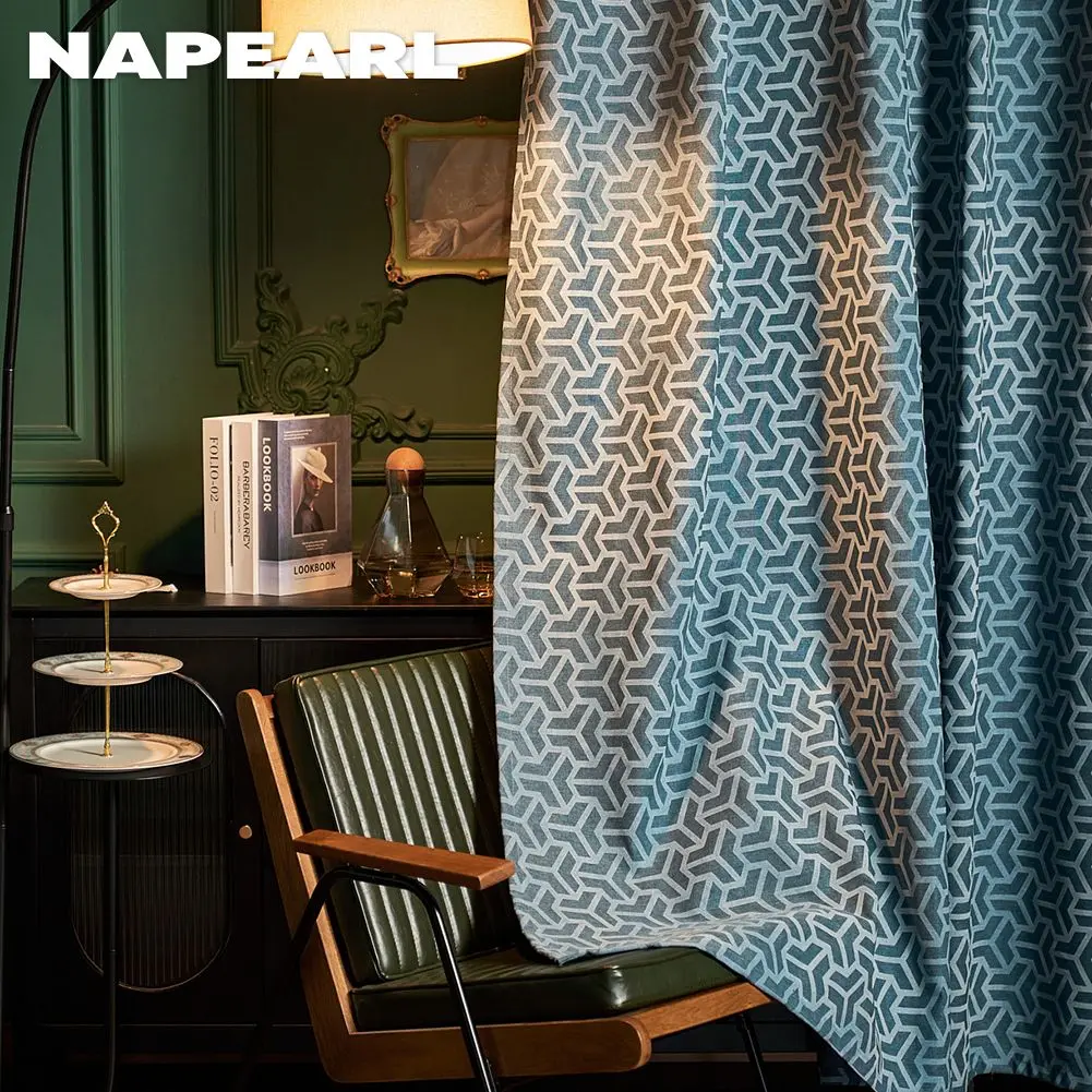 Однотонная плътна завеса NAPEARL от 100% полиэстеровой плат с модерен принтом за хол, спалня, Адаптивни