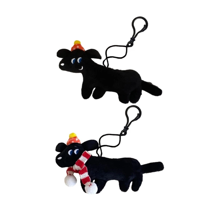 Плюшен висулка във формата на черно куче, Cartoony Ключодържател, Аксесоари за двойки, Чанта, Медальон, Подарък за момичета и момчета, Украса F19D