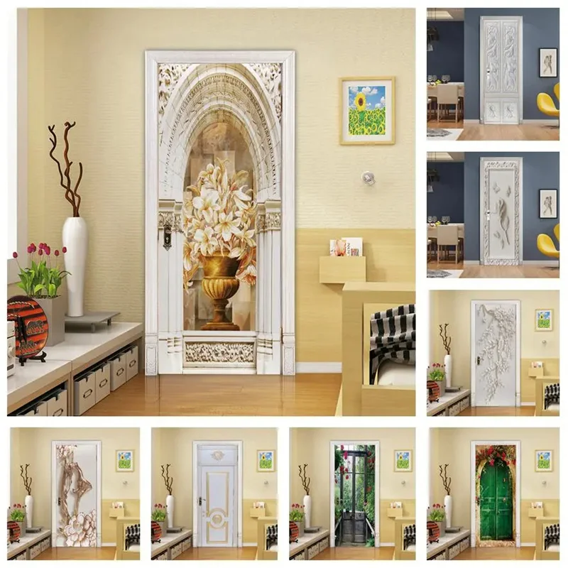 Потребителски тапети с цветя модел във формата на арка, 3D Водоустойчив Стикер на вратата, Самоклеящийся начало декор, монтиран на стената плакат за спални, стикер за стена