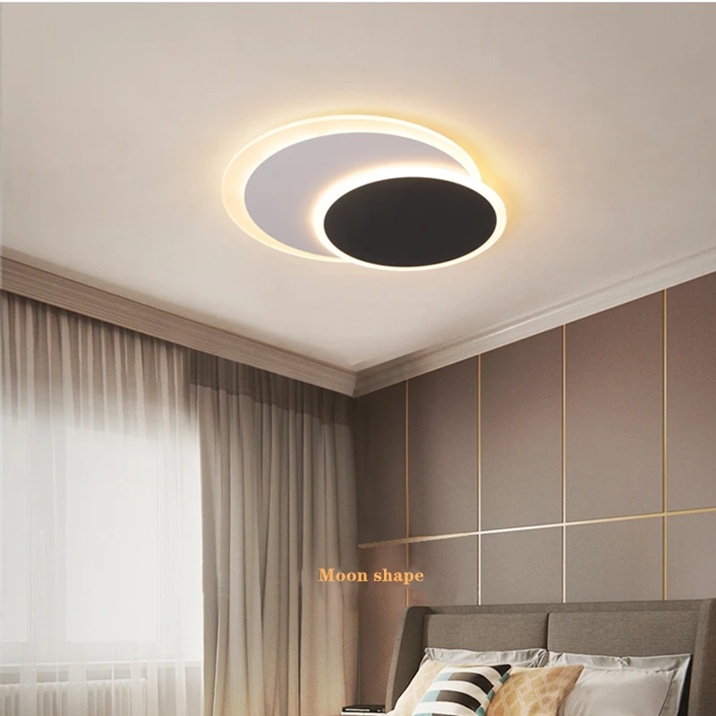 През цялата тавана лампа с led подсветка Nordic White Black Moon за дневна, кабинет, спалня, кухня, ковано желязо, акрил, домашно осветление