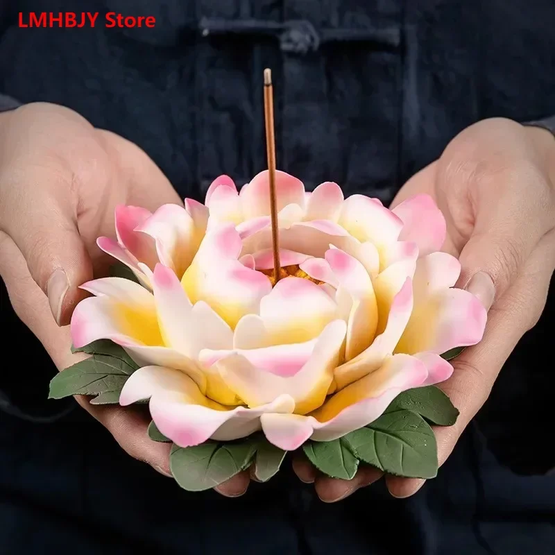 Ръчно изработени цветя ароматна поставяне LMHBJY, китайското керамично украса за чай, пионовидная ароматна чиния Дзен за домашна употреба