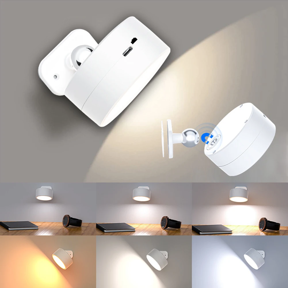 Стенен USB лампа, Акумулаторна Настолна Лампа, 3-Цветен Led лека нощ, Въртящи се на 360 °, за Защита на очите, С батерия с капацитет 2000 mah